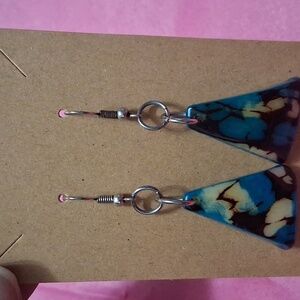 Artistic Blue and Black Triangle Earrings